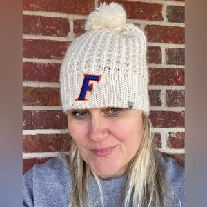 Adult University Of Florida Cream Fuzzy Cable Knit Pom Pom Beanie